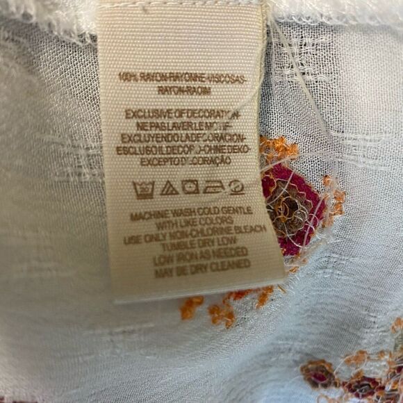 Free People Womens Tunic Size M White V-Neck Button Up Long Sleeve Embroidered - Picture 10 of 10